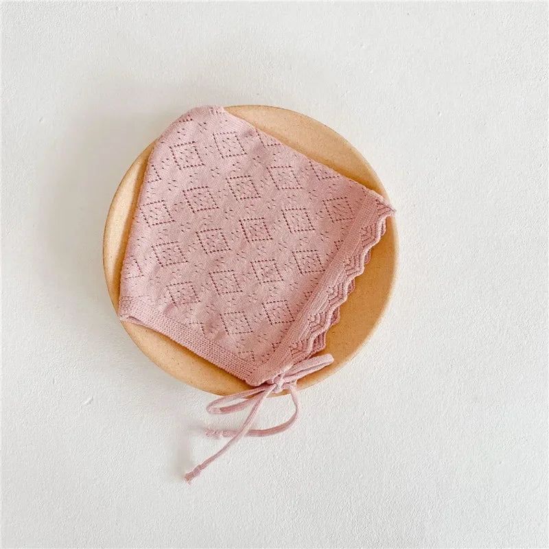 Baby Girl Knit Cotton Hat — Lace Flower Bonnet Cap | 0–4Y