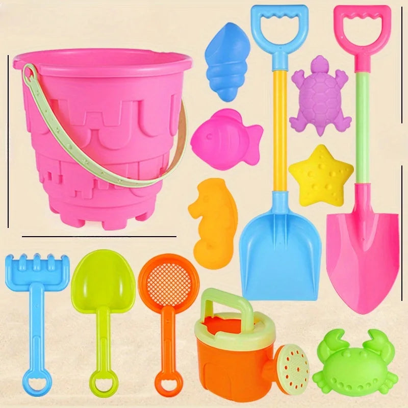 Pink beach sand toy bucket set contents