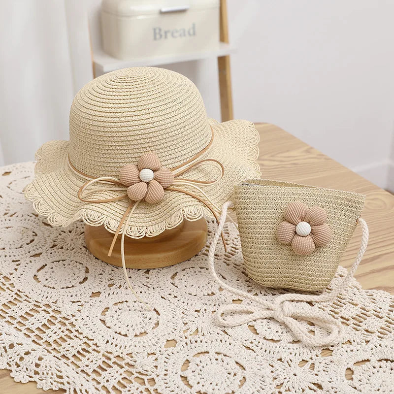 Kids Straw Sun Hat for Girls Summer Beach Cap 2-7 Years - photo 7
