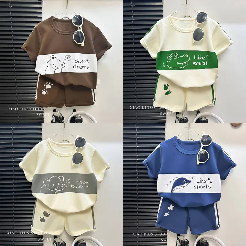 kids 2-piece striped summer t-shirt and shorts set - photo 1