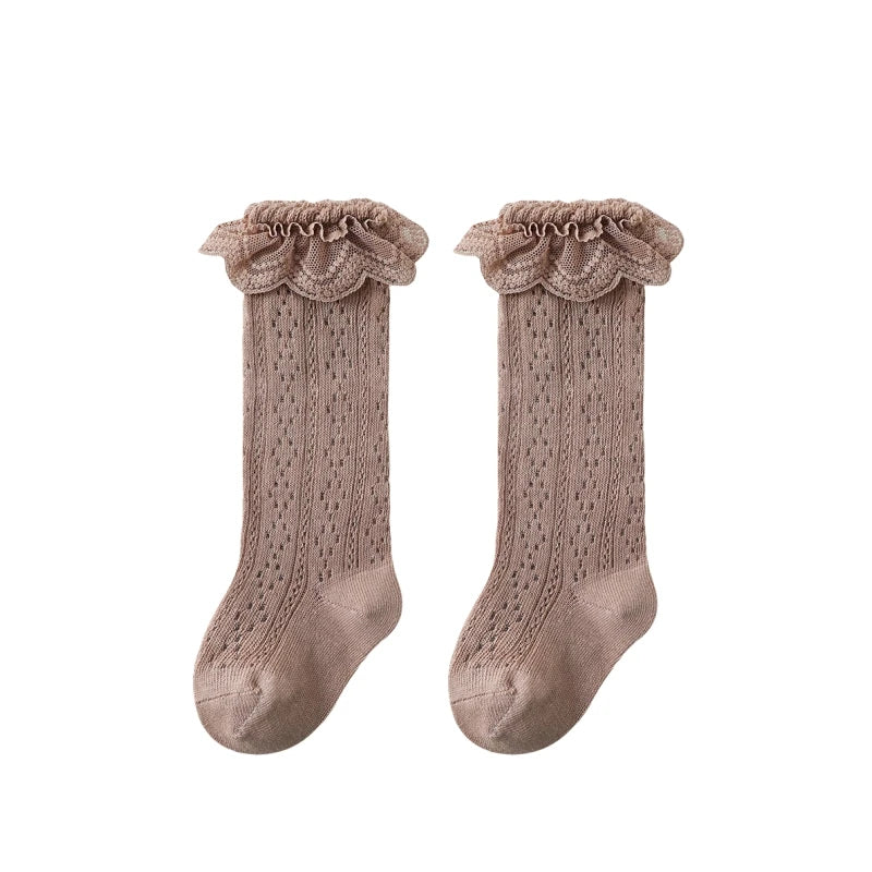 Baby Girls Knee High Lace Socks Bow Mesh Cotton Ages 0-3Y - photo 12