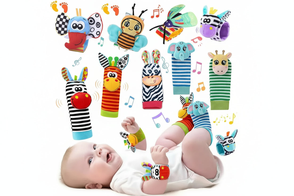 Baby Wrist Rattles & Animal Socks Set – Sensory Toys for Newborns (0–12M)