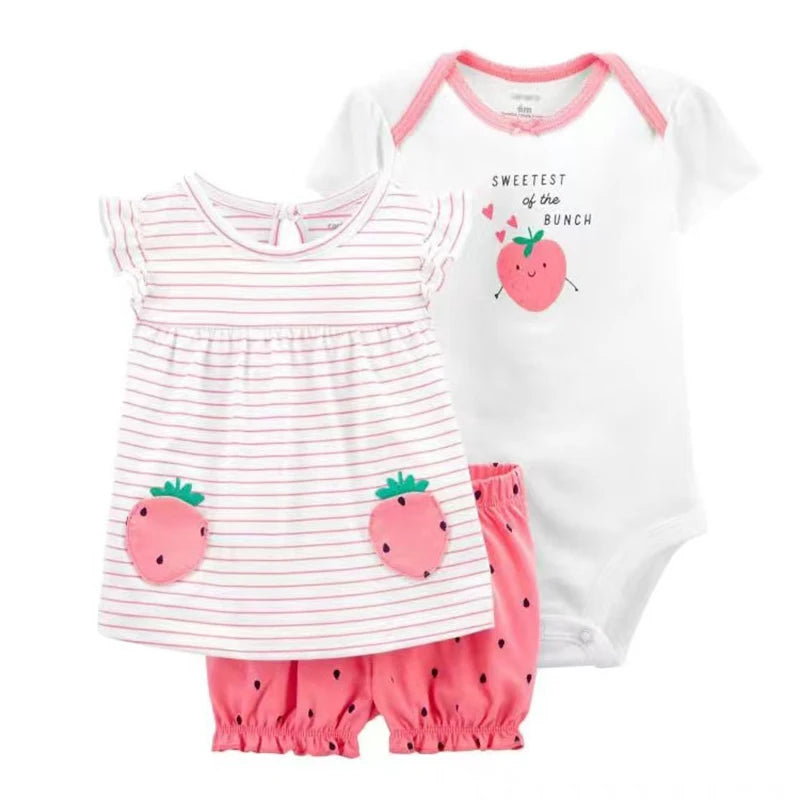 Baby Girl Summer Outfit Set – Floral Bodysuit & Shorts (3 Pcs)