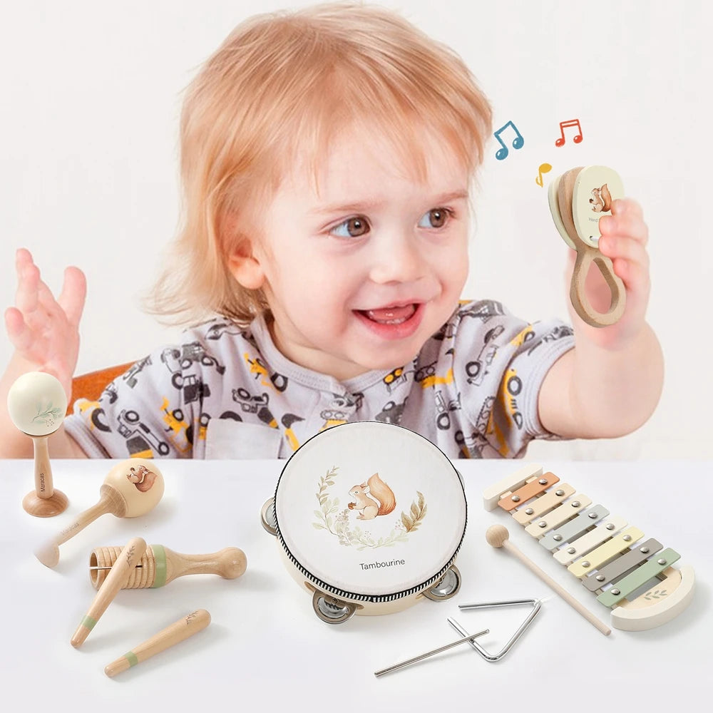 Wooden music set xylophone drum maracas for kids - photo 4