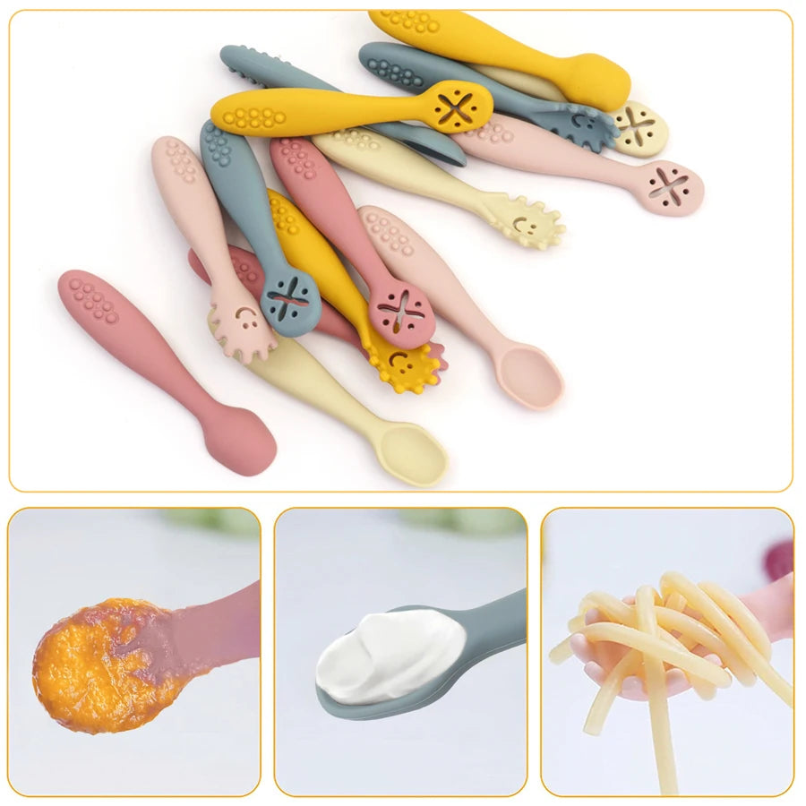 Silicone Baby Self-Feeding Set — 3-Piece Spoon, Fork & Masher | 6M+ - photo 5