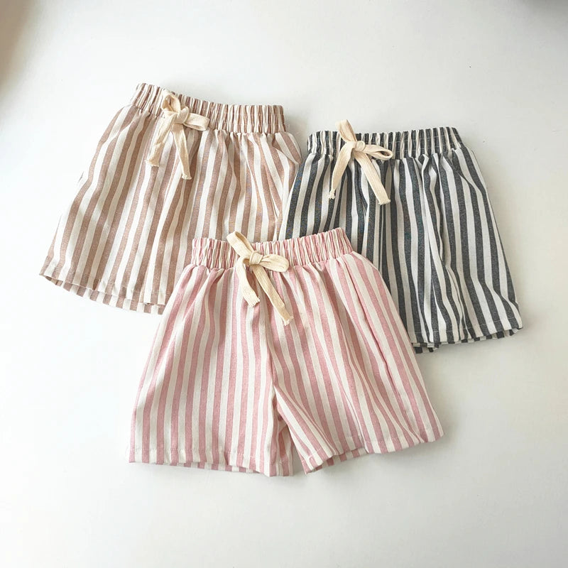 Kids cotton-linen striped summer shorts and trousers