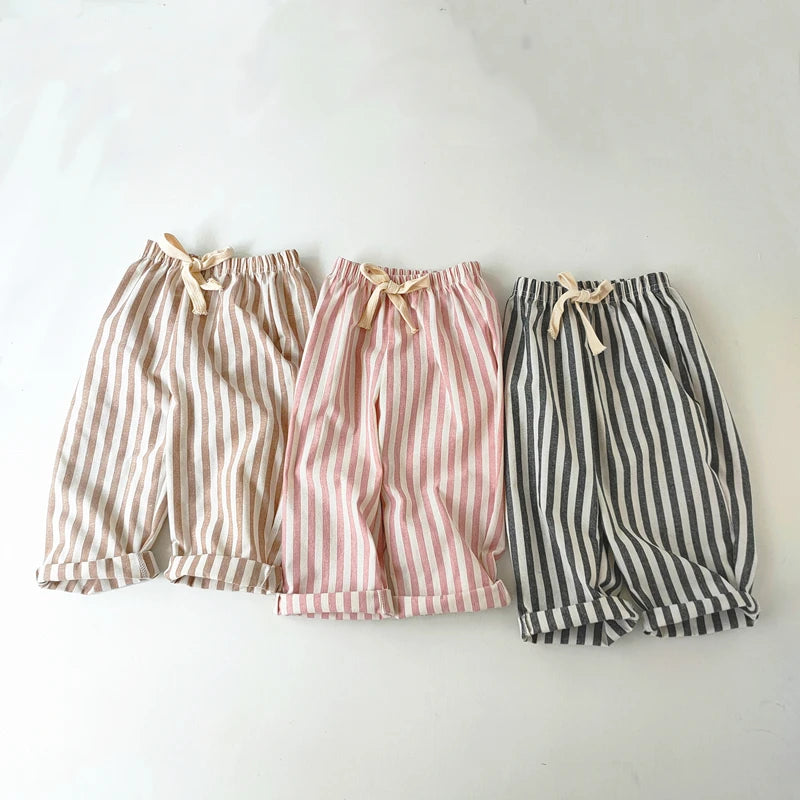 Kids cotton-linen striped summer shorts and trousers