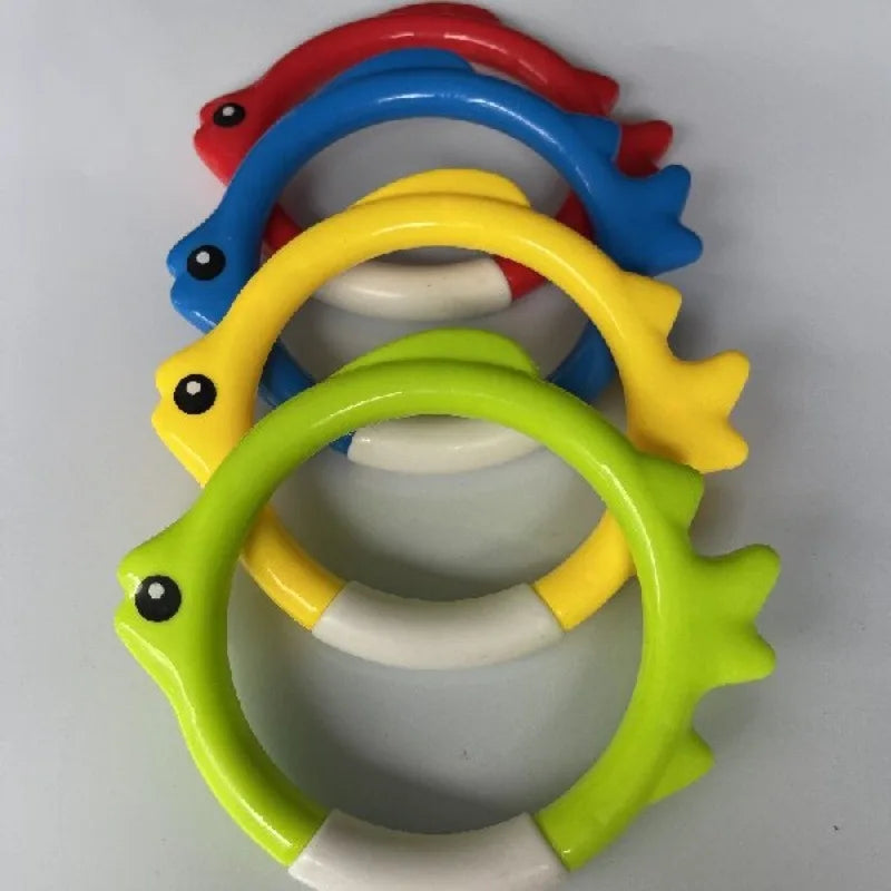 Fish-shaped underwater diving rings in bright colours