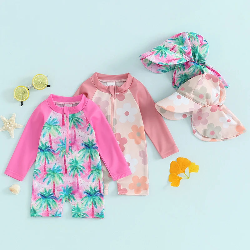 Baby Girls Rash Guard Swimsuit & Sun Hat Set — photo 3