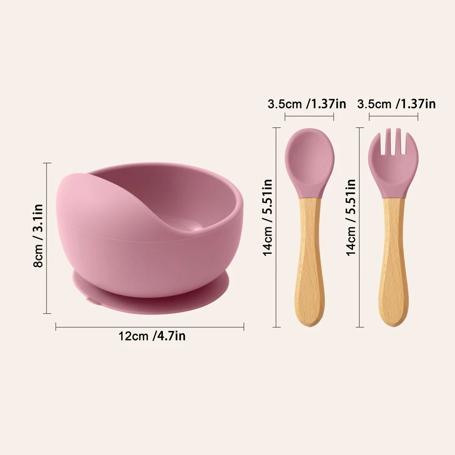 Baby silicone feeding set 3-piece suction bowl spoon fork