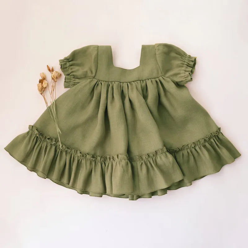 Baby Girls Cotton-Linen Button Dress — Loose Casual | 6M-5Y - photo 6