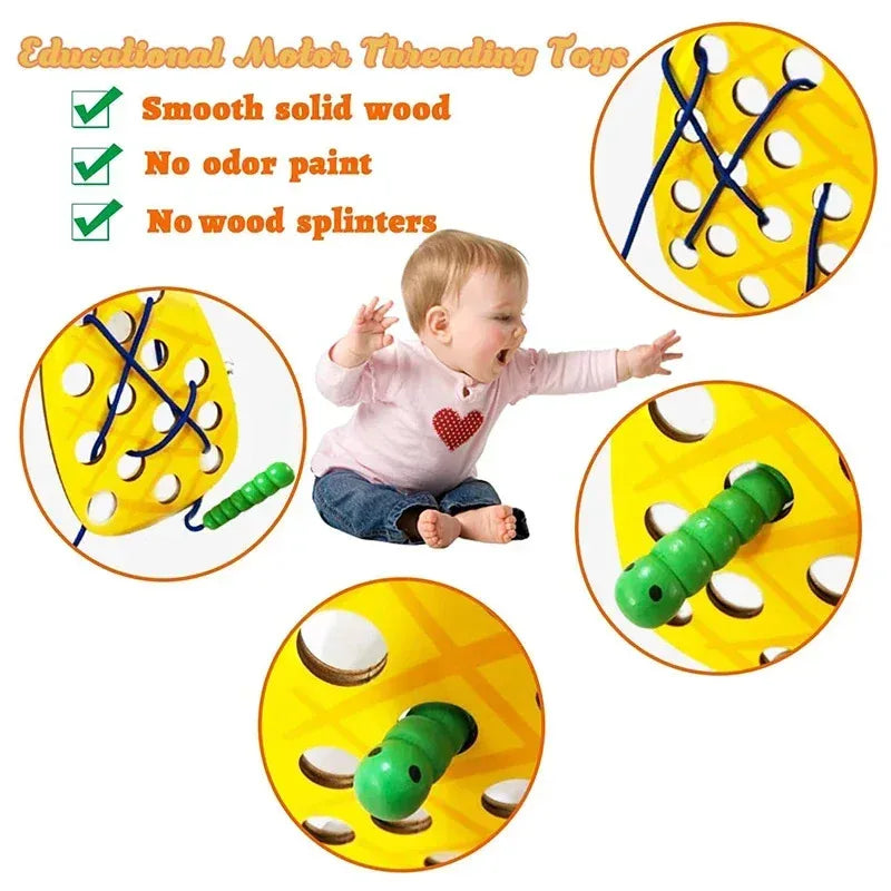 Wooden lacing threading fruit beads fine motor toy - photo 2