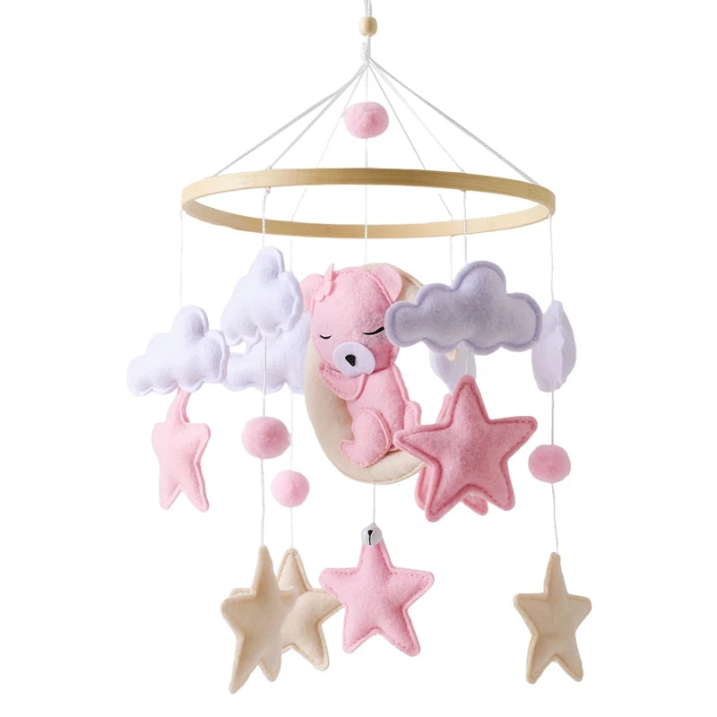 Wooden Crib Mobile with Bear, Moon & Stars — Nursery Bed Bell Toy