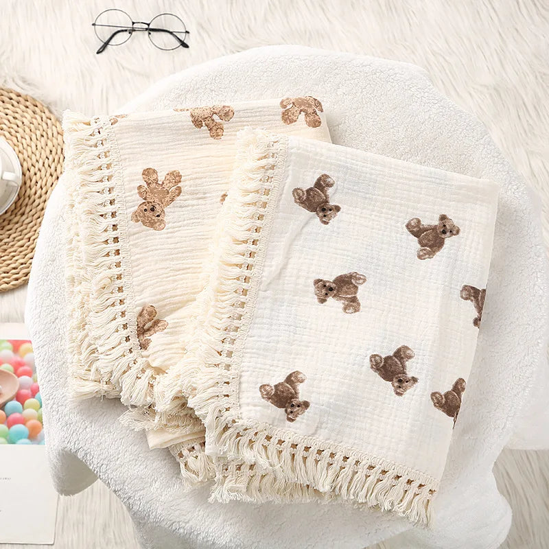 Bear Print Cotton Muslin Baby Blanket - Kindle Kids ABC