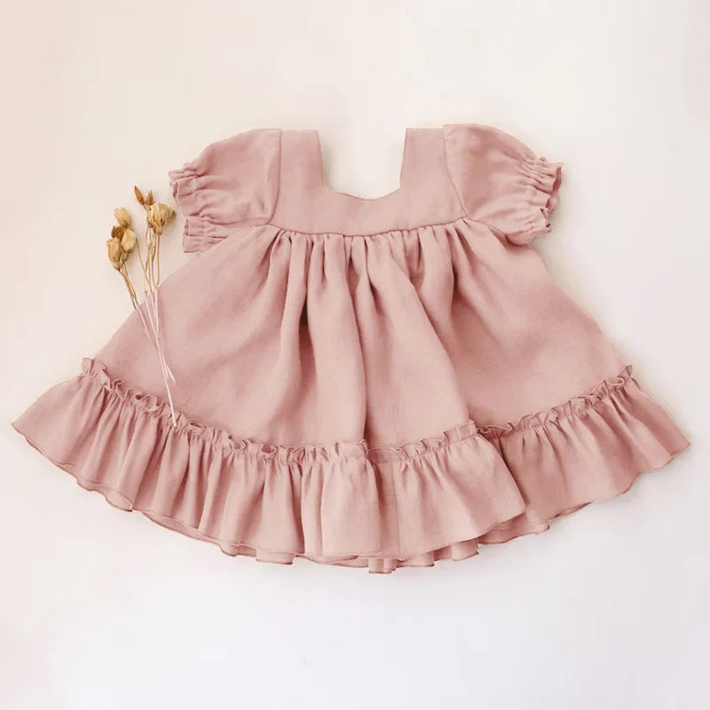 Baby Girls Cotton-Linen Button Dress — Loose Casual | 6M-5Y - photo 8