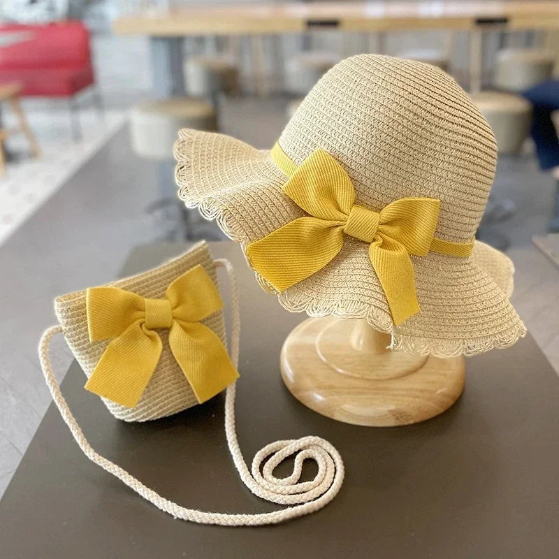 Kids Straw Sun Hat for Girls Summer Beach Cap 2-7 Years - photo 3