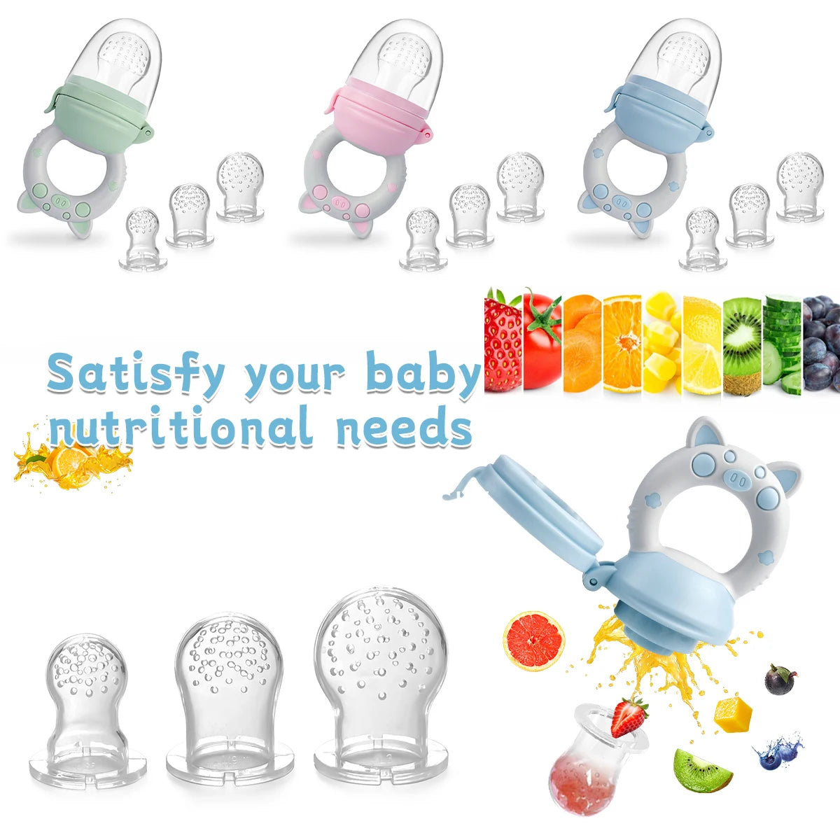 Silicone fruit feeder for baby nutrition with fresh fruit