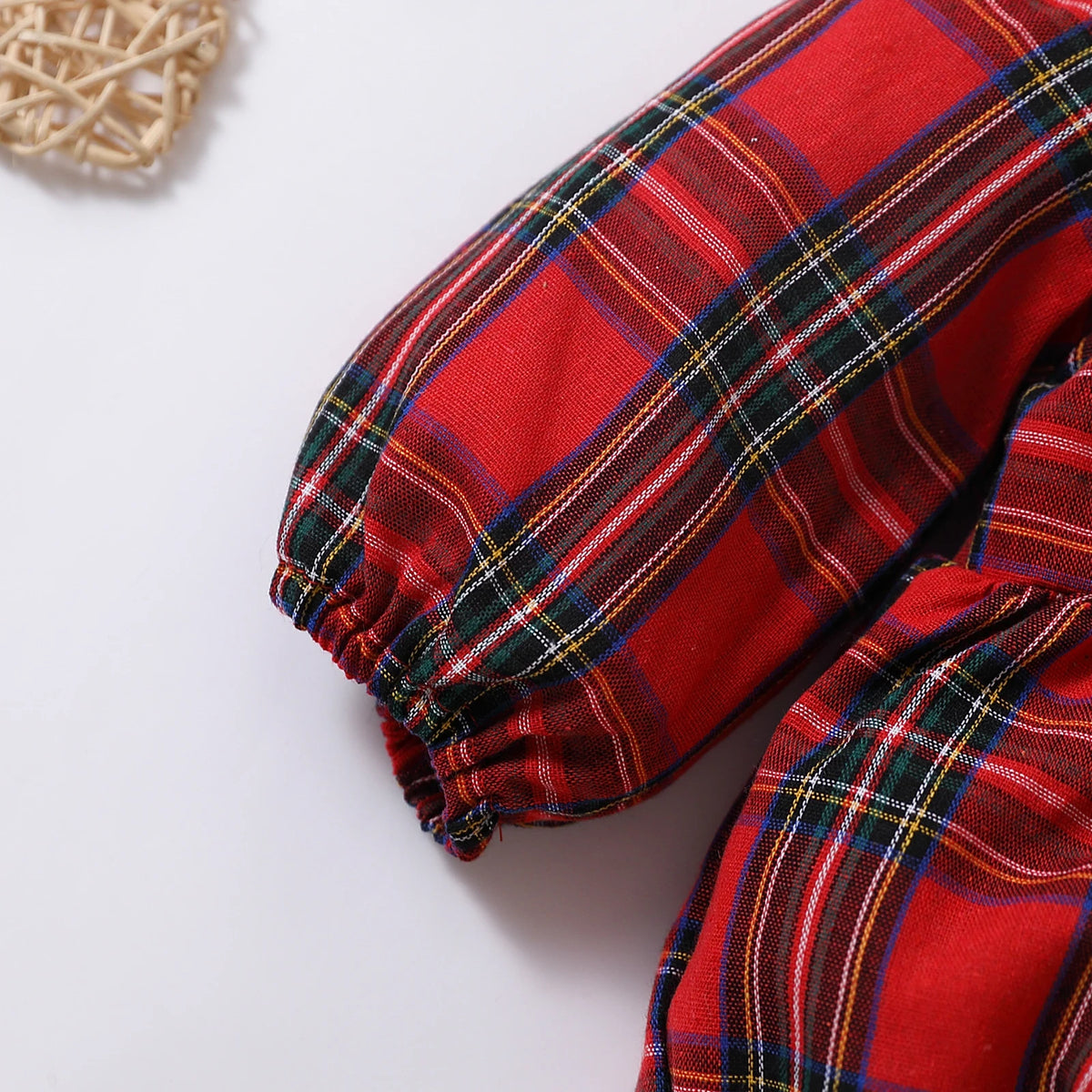 Red Plaid Cotton Baby Romper - Kindle Kids ABC - view 4