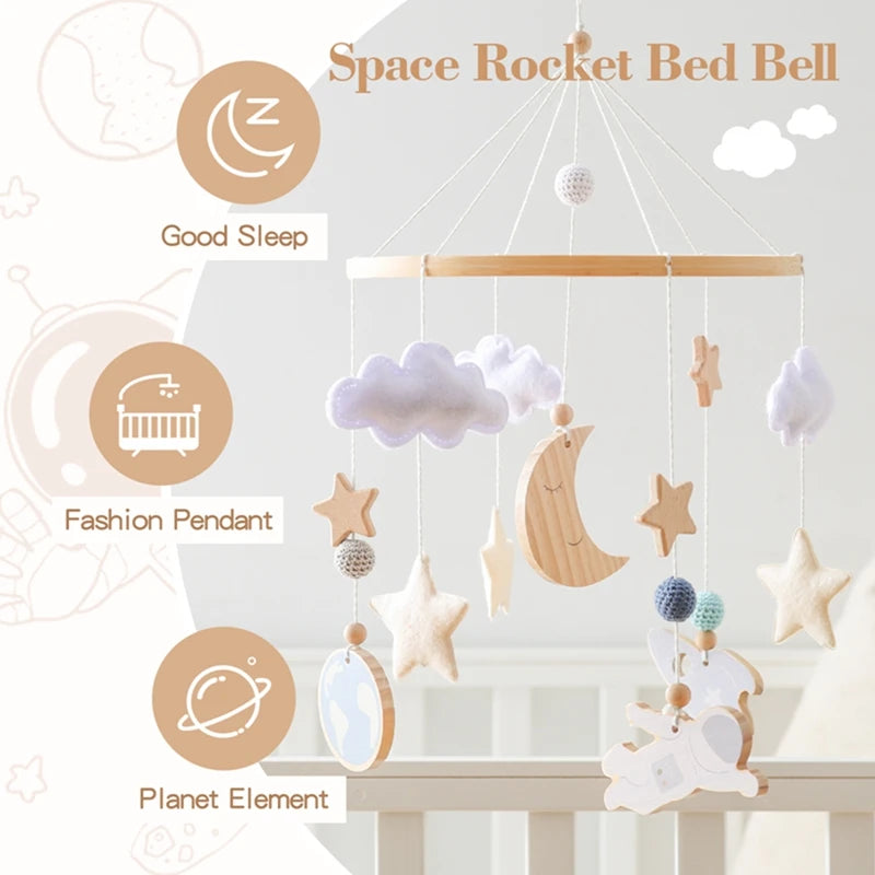 Wooden Crib Mobile - Moon Stars Astronaut Bell Toy - photo 2