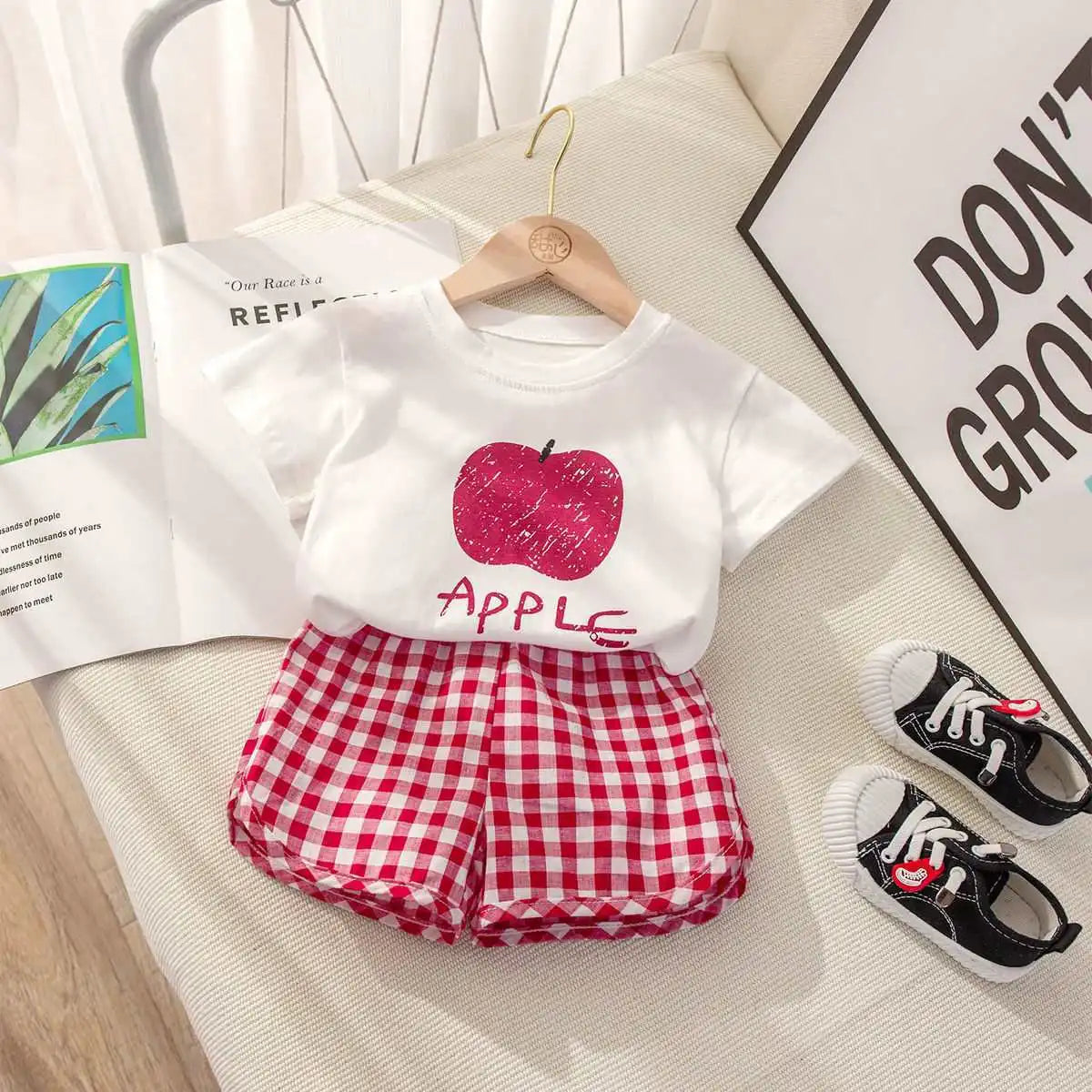 Kids' 2-Piece Summer Set – Fruit Print Top & Plaid Shorts - photo 5