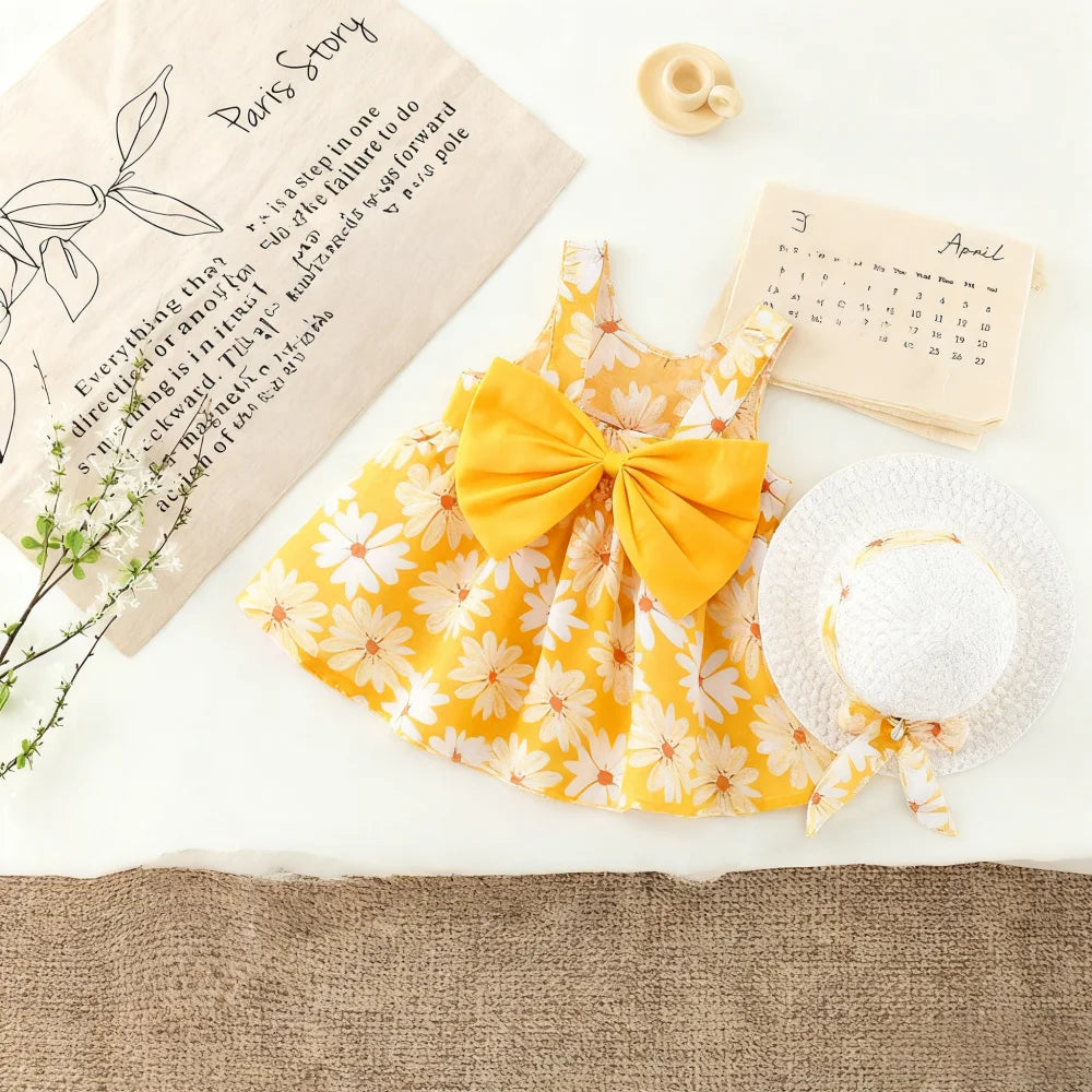 Baby Girl Floral Dress – Sleeveless Summer Dress with Bow Detail | 6M–3Y