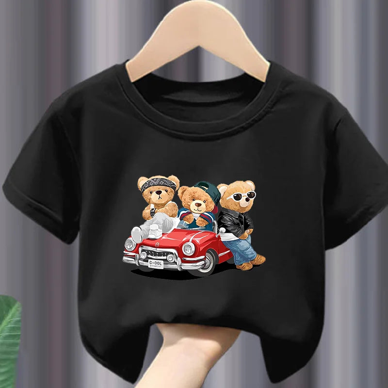 Teddy bear print cotton t-shirt, kids summer casual tee - Kindle Kids ABC - view 4