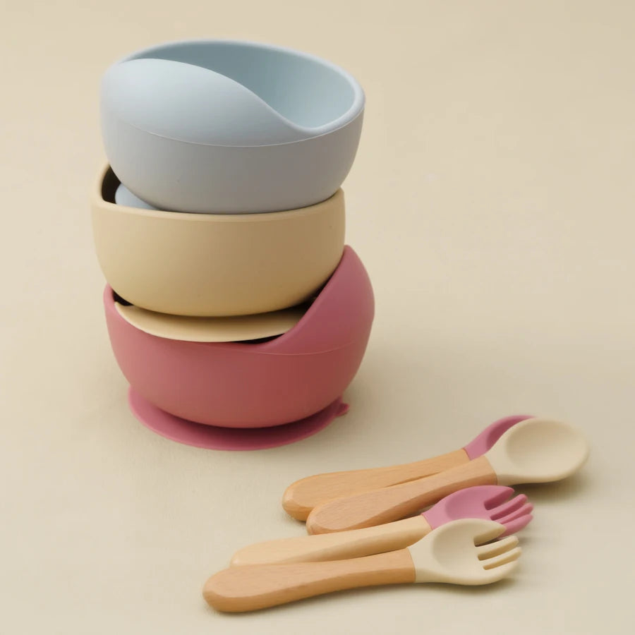 Baby silicone feeding set 3-piece suction bowl spoon fork