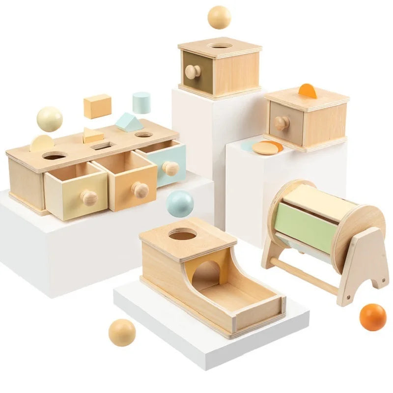 Montessori Wooden Activity Box — Coin, Ball & Drawer | 1-4Y - photo 2