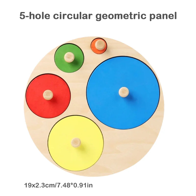 Round five-hole wooden geometric sorting panel