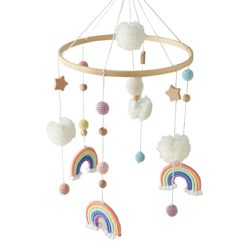 Wooden Crib Mobile with Bear, Moon & Stars — Nursery Bed Bell Toy