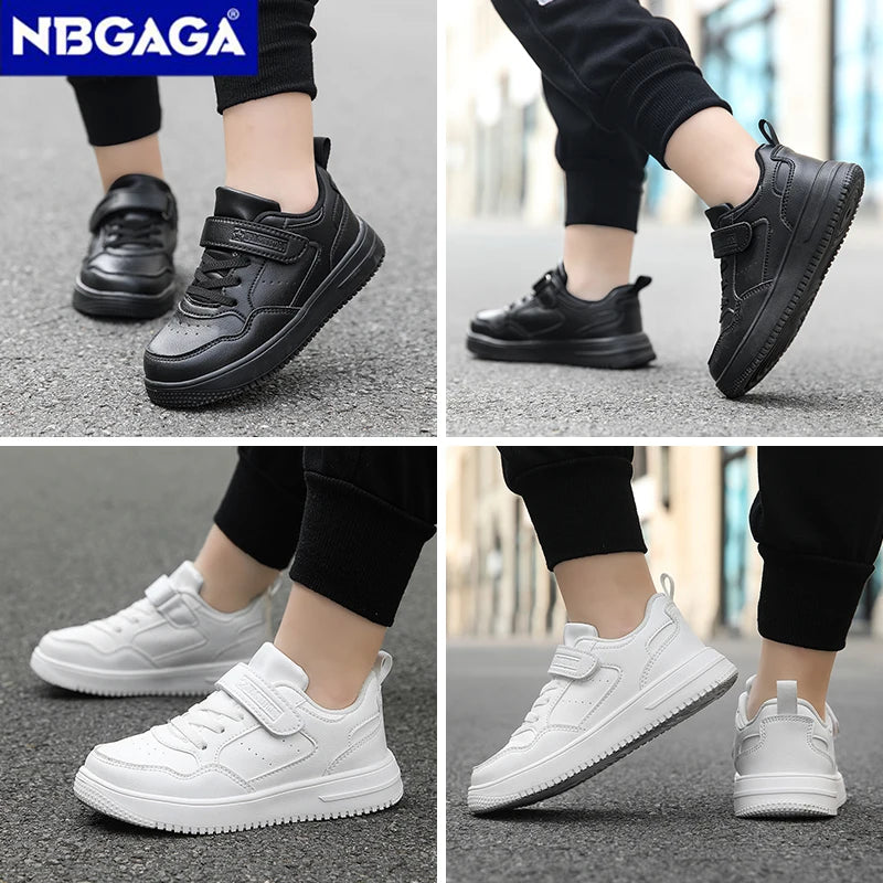 Kids Casual Sport Sneakers — Black Leather Non-Slip | 7–13Y - photo 4
