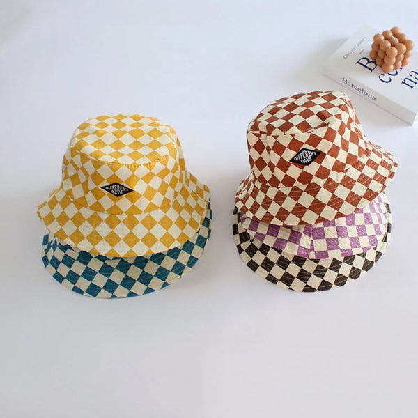 Kids checkerboard cotton bucket sun hat