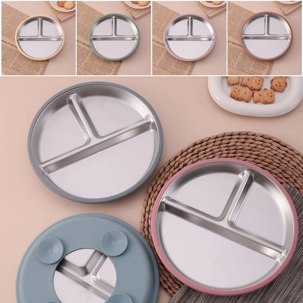 Stainless steel suction plate detachable baby feeding dish