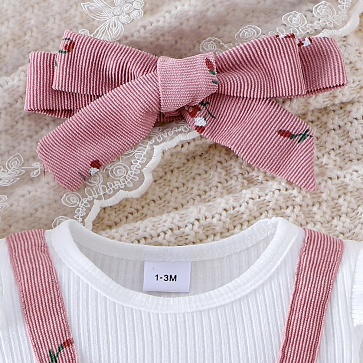 Floral bow cotton romper set with headband, infant girl outfit - Kindle Kids ABC - view 5
