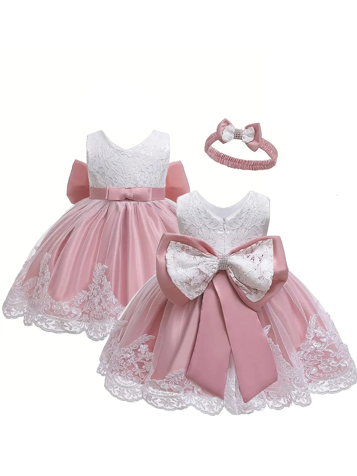 Baby Girls' Lace Christening Dress with Bow Headband - Kindle Kids ABC - view 7
