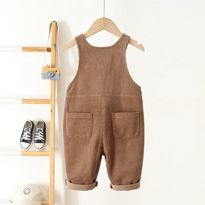 Baby Corduroy Suspender Overalls — Heart Embroidery Bib Pants | 1–7Y