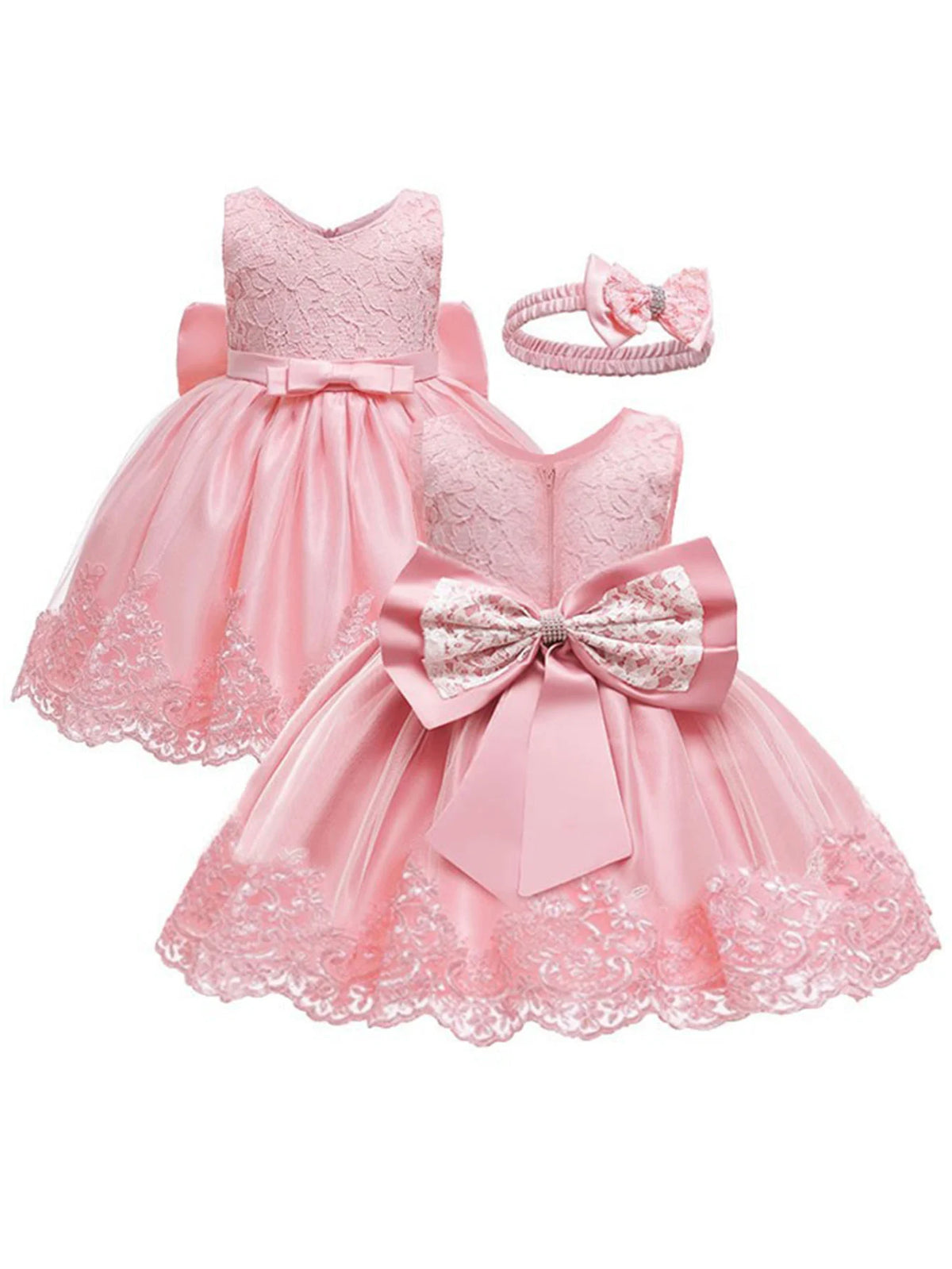 Baby Girls' Lace Christening Dress with Bow Headband - Kindle Kids ABC - view 3