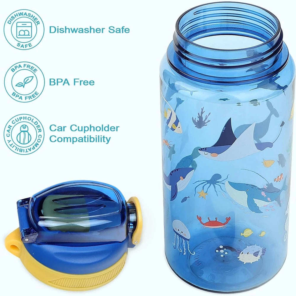 Kids water bottle with straw 600ml leak-proof Tritan cup
