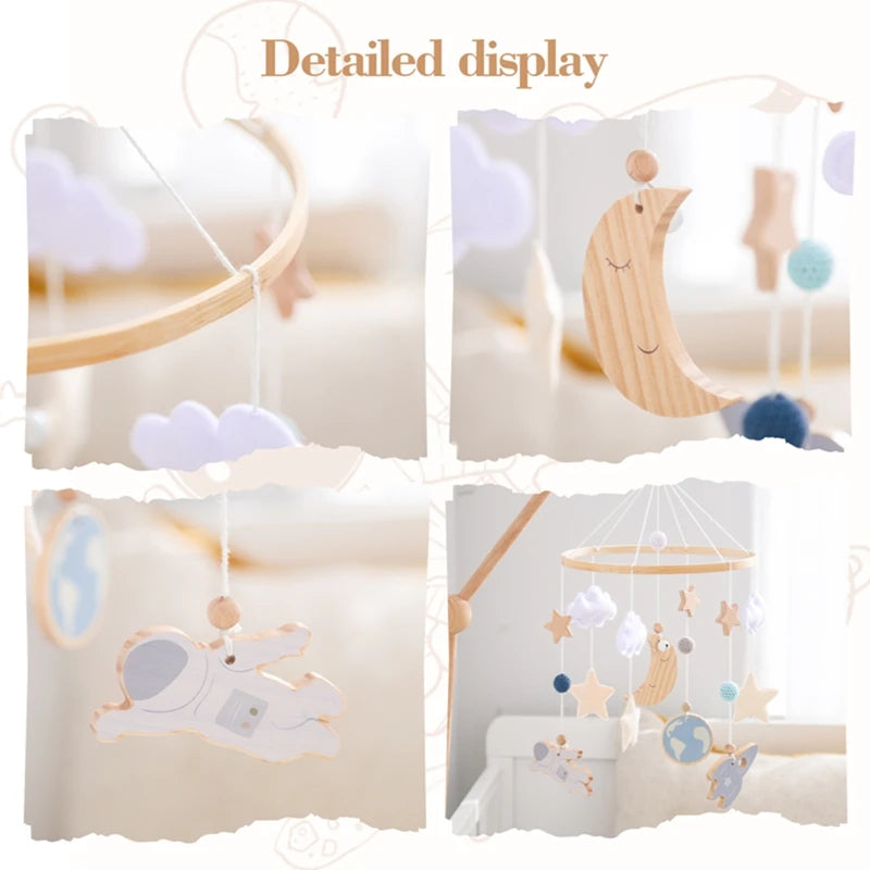 Wooden Crib Mobile with Bear, Moon & Stars — Nursery Bed Bell Toy