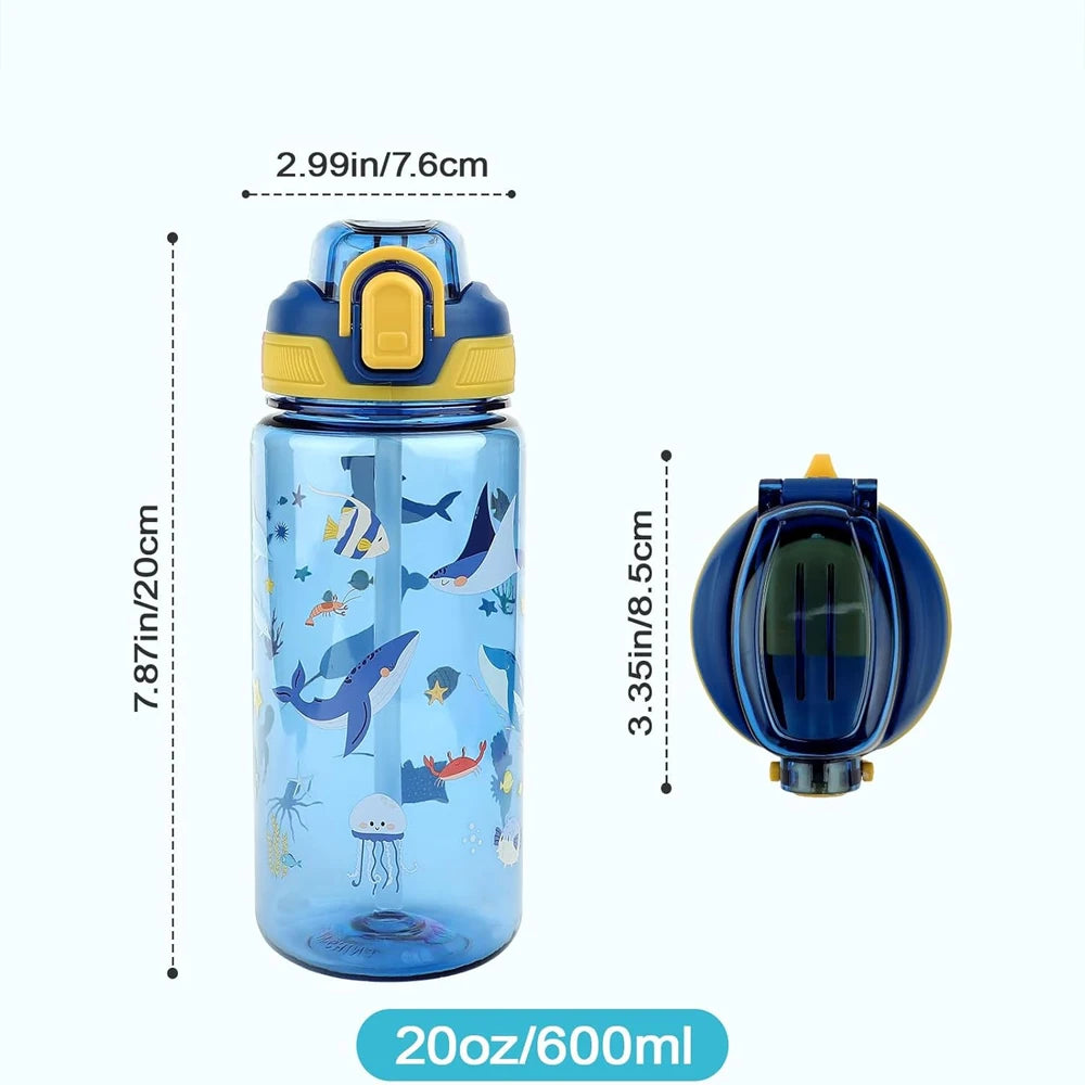 Kids water bottle with straw 600ml leak-proof Tritan cup