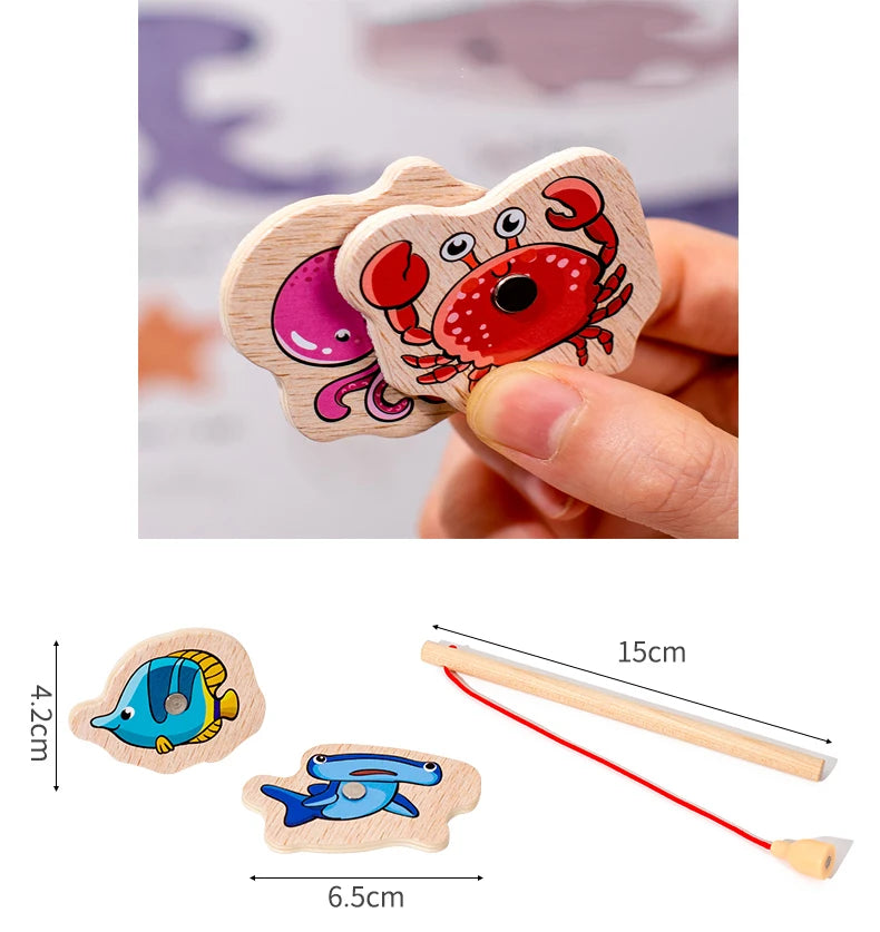 Wooden magnetic fishing game marine life toy - photo 4
