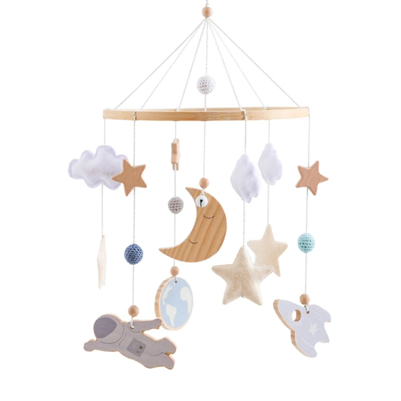 Wooden Crib Mobile with Bear, Moon & Stars — Nursery Bed Bell Toy