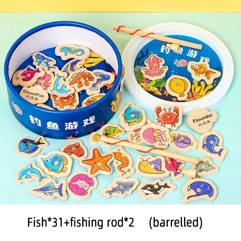 Wooden magnetic fishing game marine life toy - photo 8