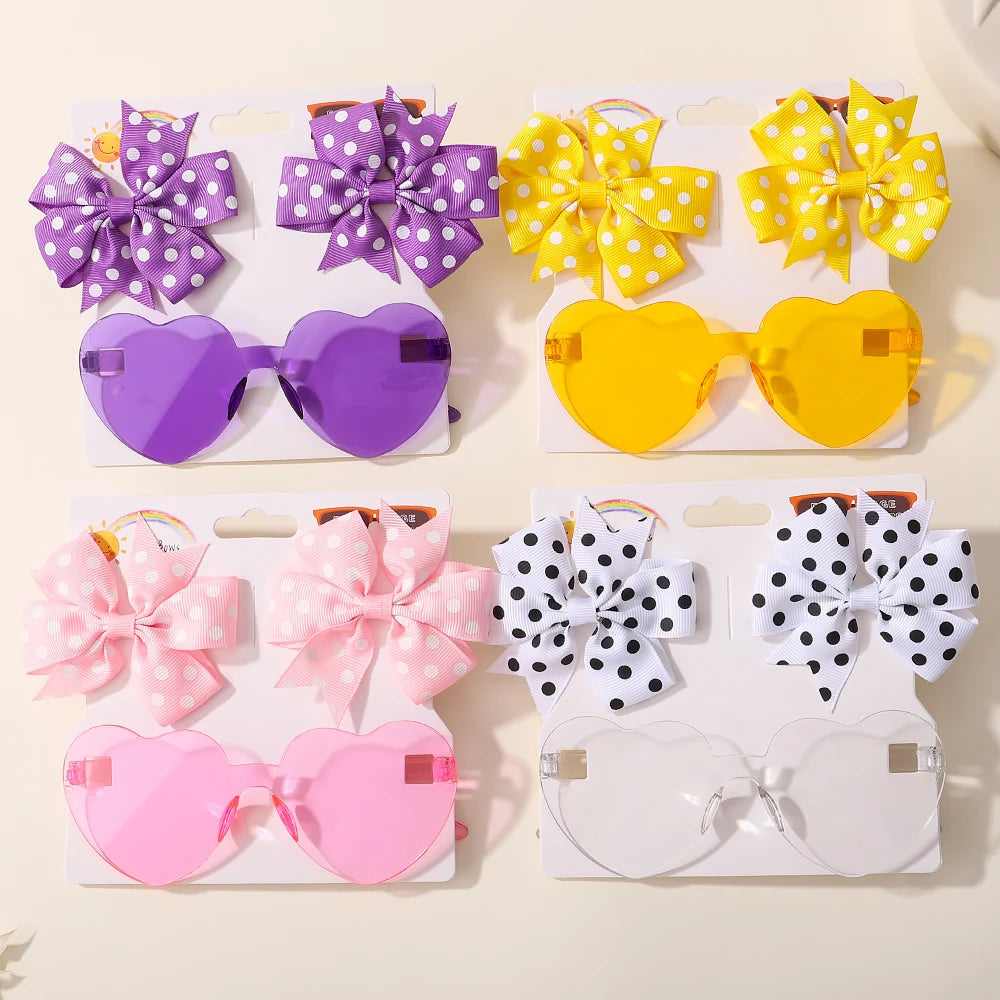 Girls Hair Accessories Set – Bows, Clips & Heart Sunglasses | 3 Pcs - photo 1