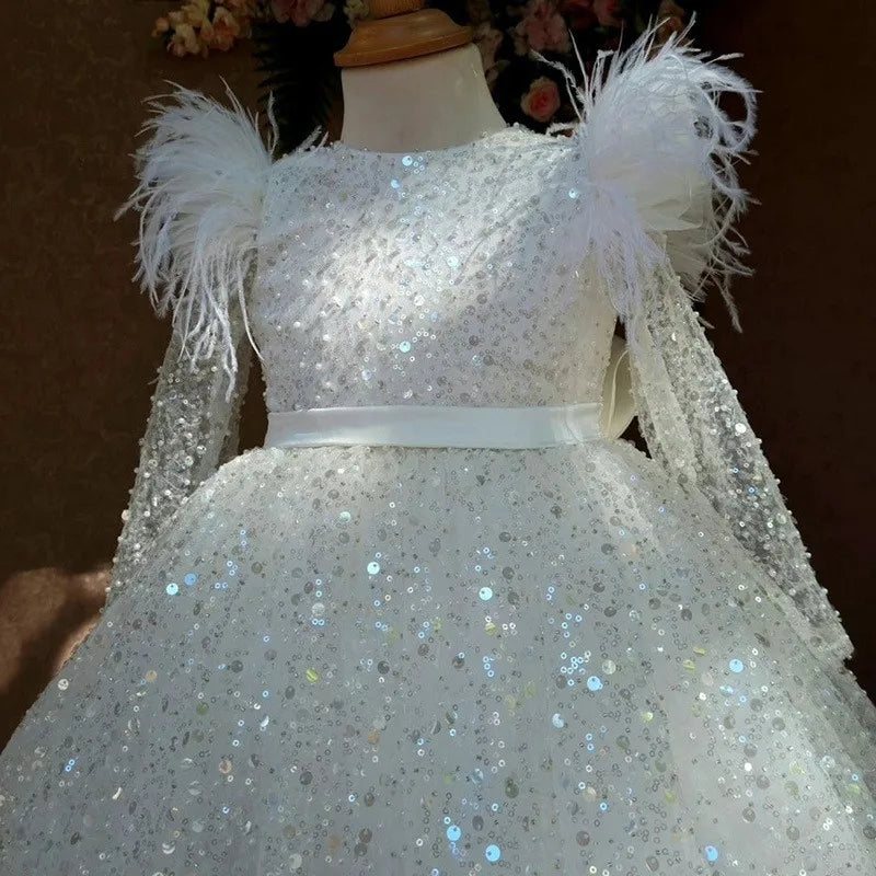 Girls' Sequin Tutu Party Dress with Feather Sleeves - Kindle Kids ABC - view 2