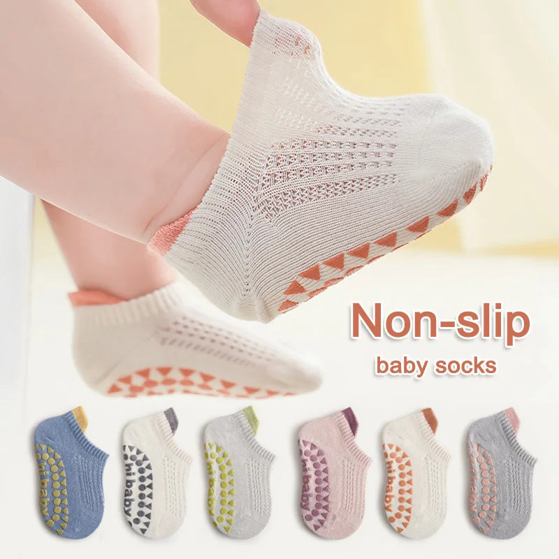 Baby & Kids Cotton Mesh Socks — 3 Pairs | Non-Slip Floor Socks | 0–5 Years - photo 1