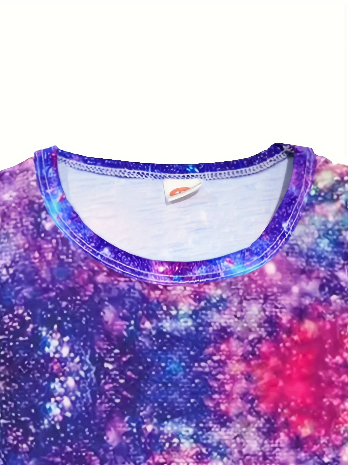 Close-up of soft printed jersey neckline