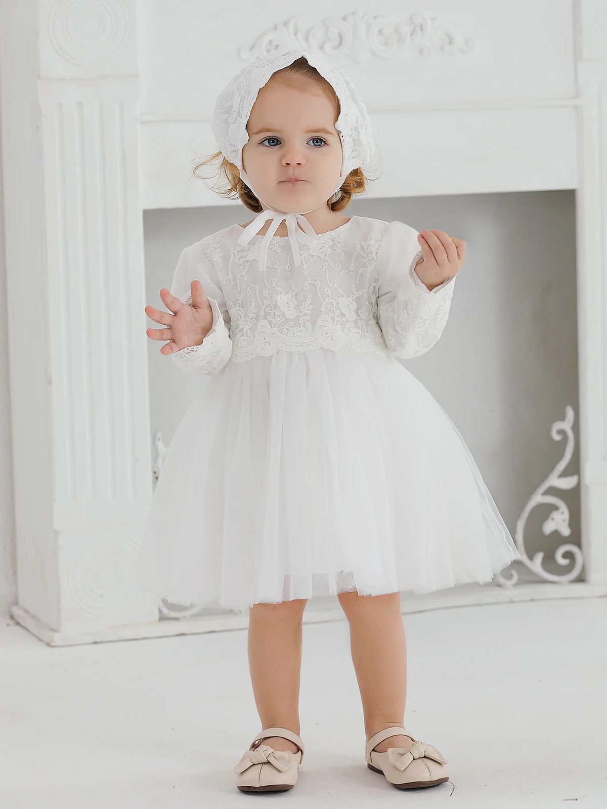 Baby Girls' Lace Christening Dress with Bonnet - Kindle Kids ABC - view 4