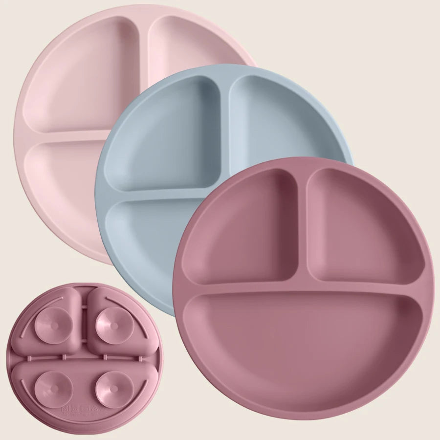 Baby silicone suction plate spill-proof divided feeding dish