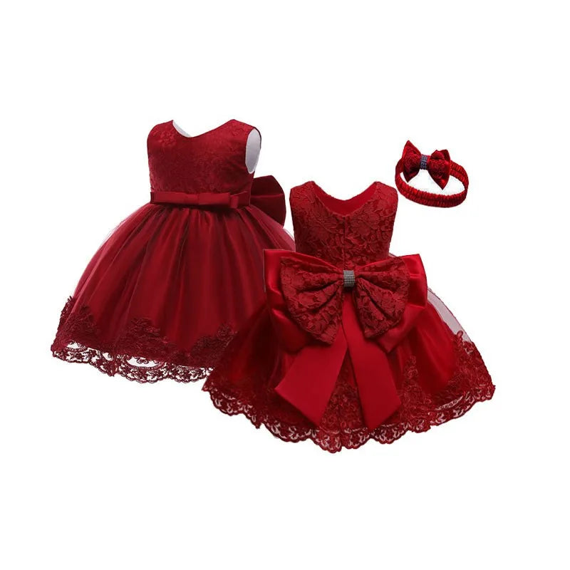 Baby Girls' Lace Christening Dress with Bow Headband - Kindle Kids ABC - view 4